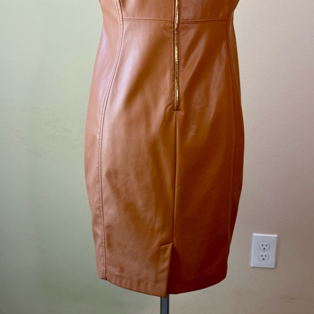 CALVIN KLEIN Sleeveless Faux Leather Dress Size 14 Camel Tan - Picture 10 of 15